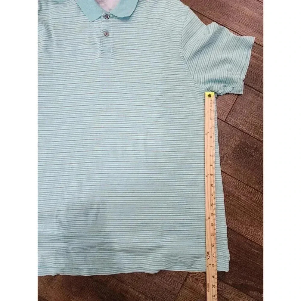Tasso Elba Polo Shirt Mens XXL Aqua Blue Striped Short Sleeve Contrast Collar - Picture 5 of 6